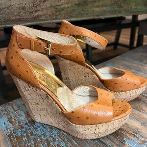 MICHAEL by Michael Kors Ostrich 5” Cork Wedges, SZ 8M